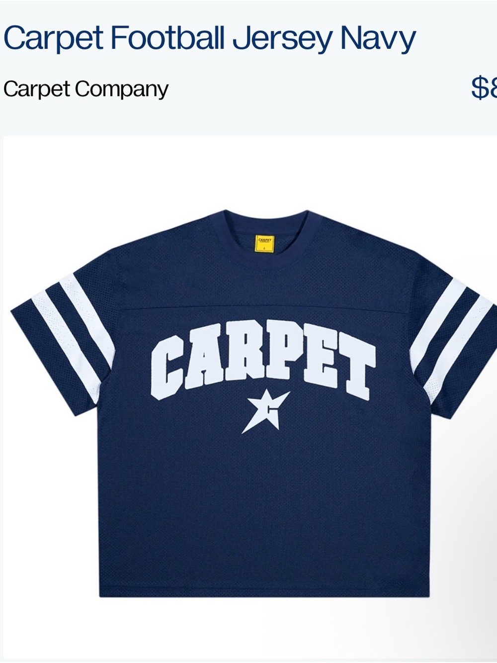 Men's Navy Football Jersey Tee with White Logo